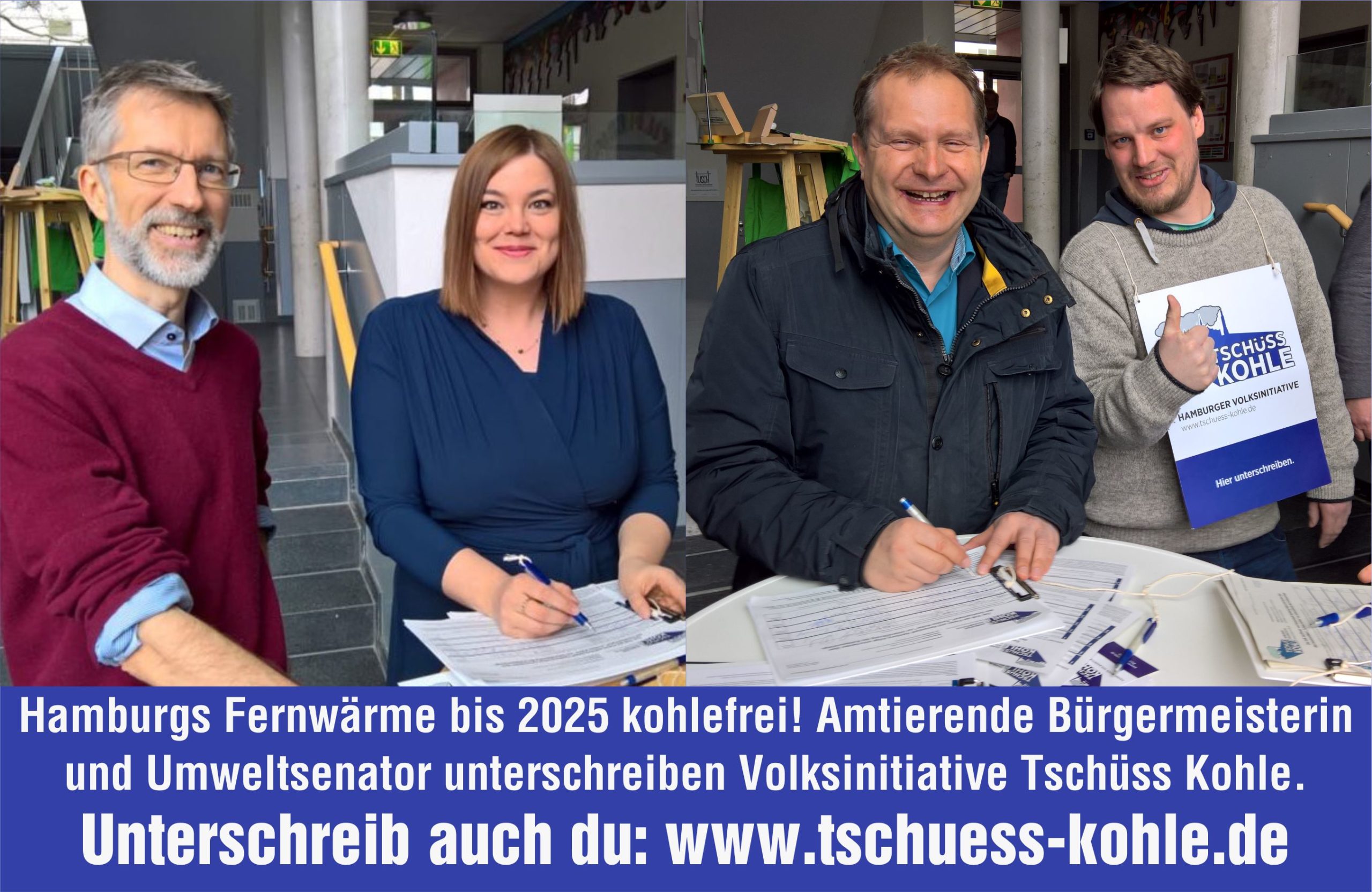 Hamburger Volksinitiative: Amtierende Bürgermeisterin und Umweltsenator unterschreiben Tschüss Kohle